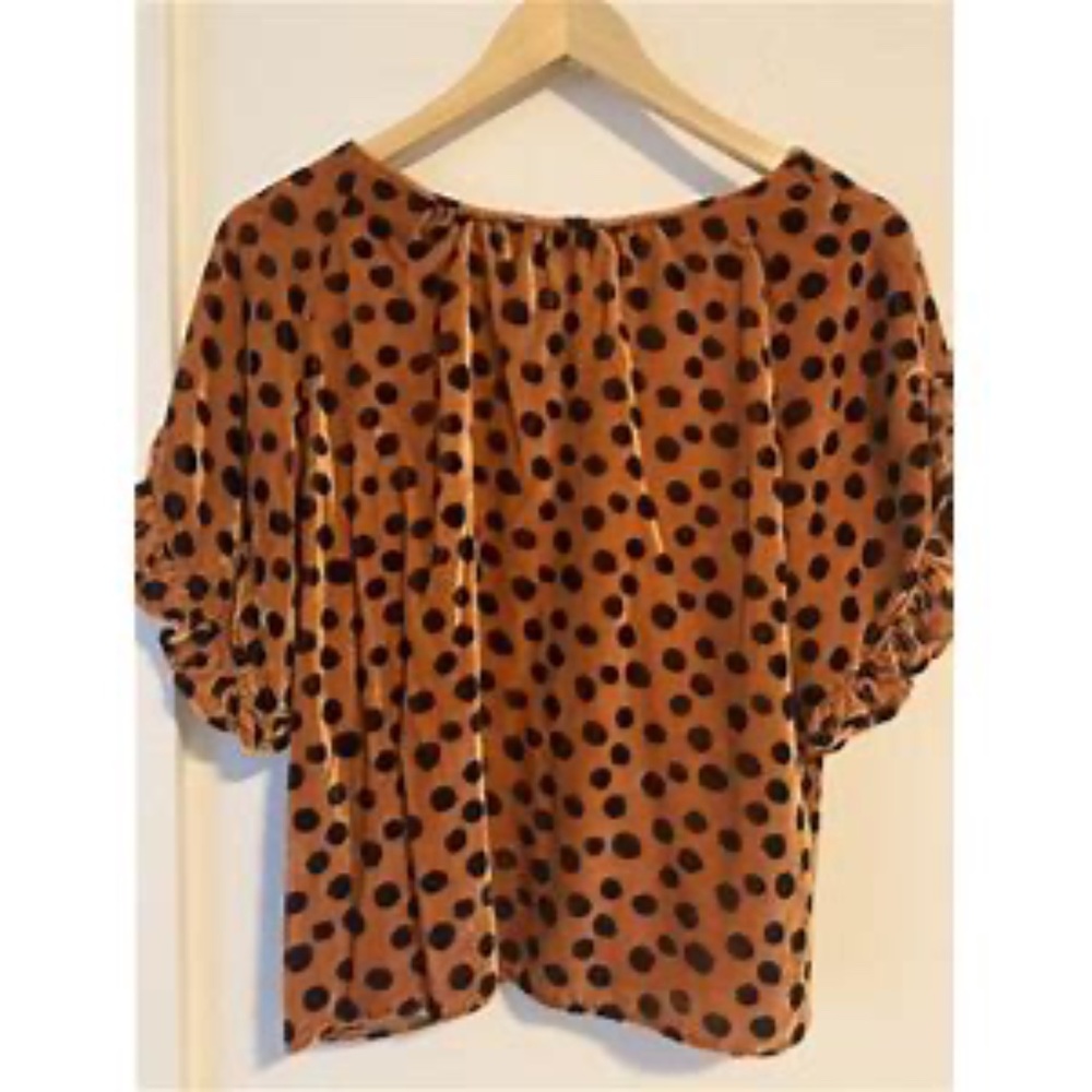 Madewell Velvet Memento Ruffle-Sleeve Top in Leopard Dot Size Small